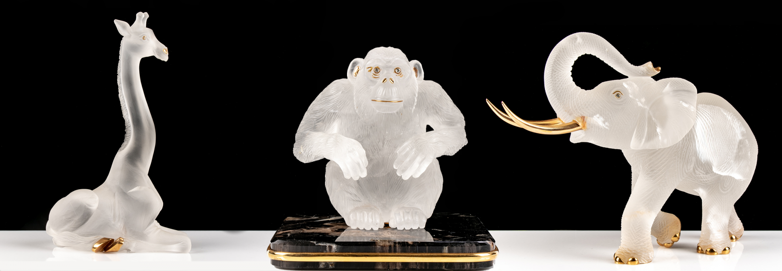 Asprey Rock Crystal Animals with 18k Gold Accents